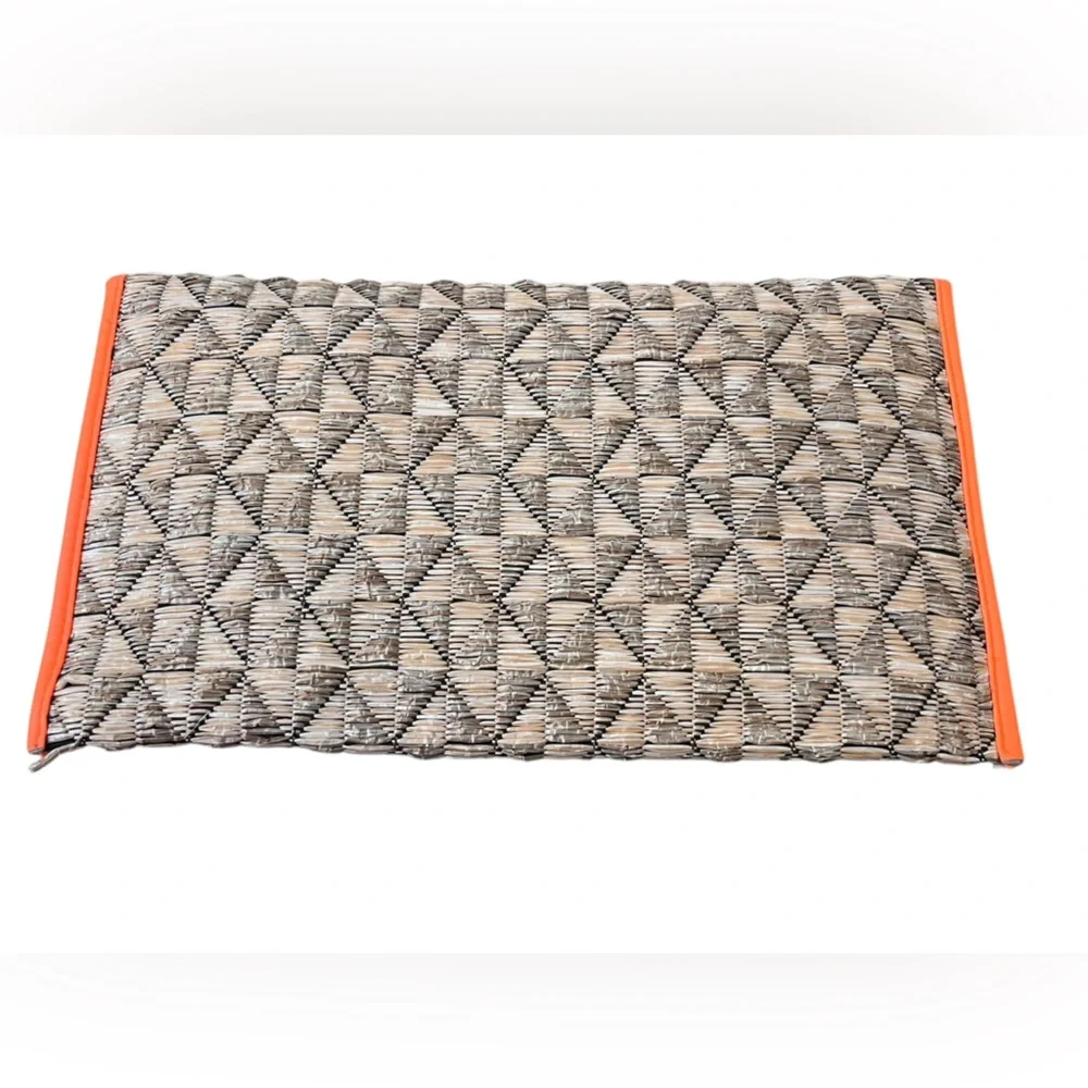 The Limited Woven Straw Clutch Crossbody Bag Orange Trim Boho Resort